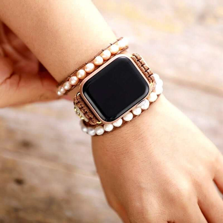 Bracelet enroulé avec perles d'eau douce pour montre connectée