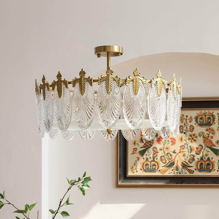 Lustre rond en verre avec motif décoratif