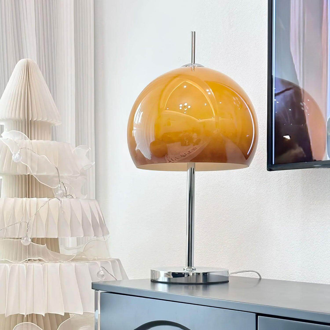Pilz Design Tischlampe Glas Bernstein