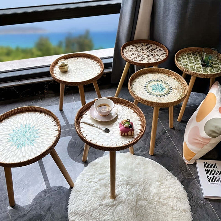 Table d'appoint ronde en rotin - bois naturel