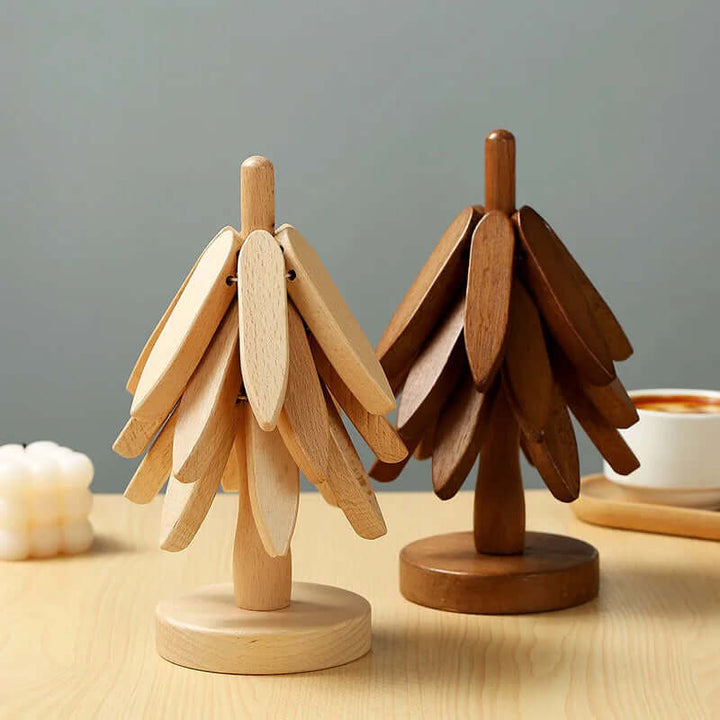 Ensemble de sous-verres en bois Motif arbres - Décoration de table