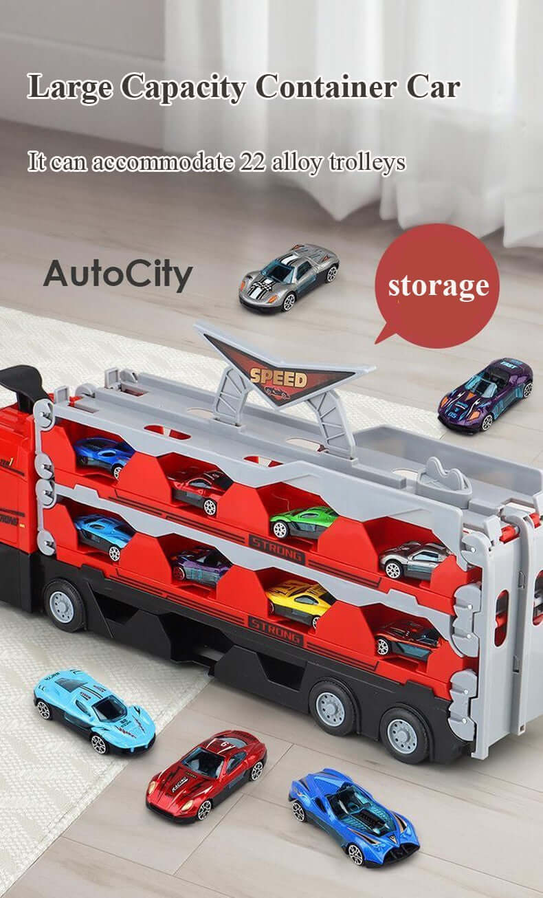 Kinder-Spielzeugtransporter mit Anhänger & Autos