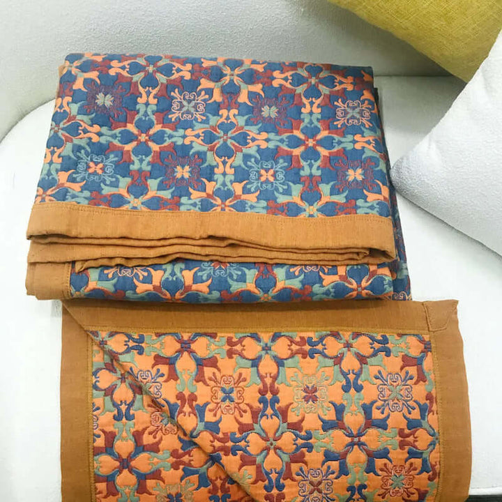 Couverture en coton 6 couches de haute qualité, orange-bleu