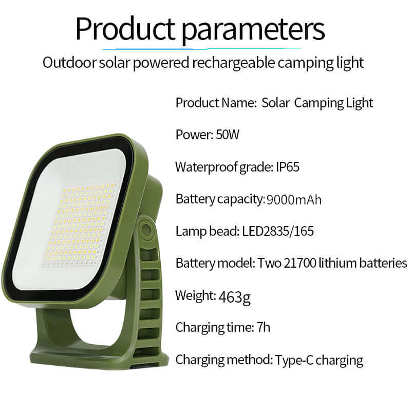 80W LED Solar Campinglampe mit Magnet & Zoom