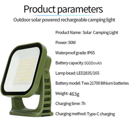 80W LED Solar Campinglampe mit Magnet & Zoom