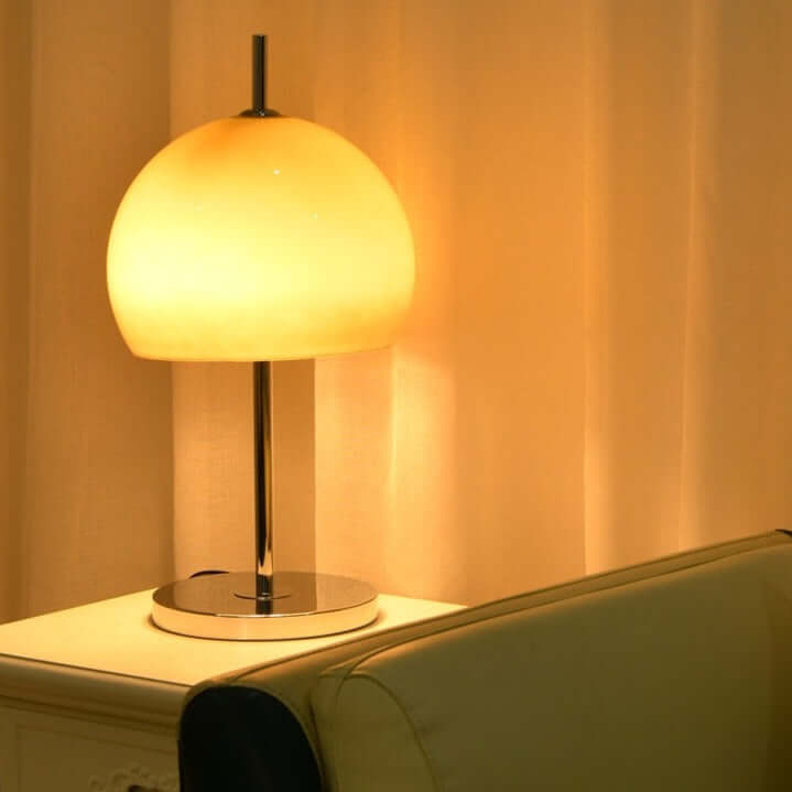 Pilz Design Tischlampe Glas Bernstein