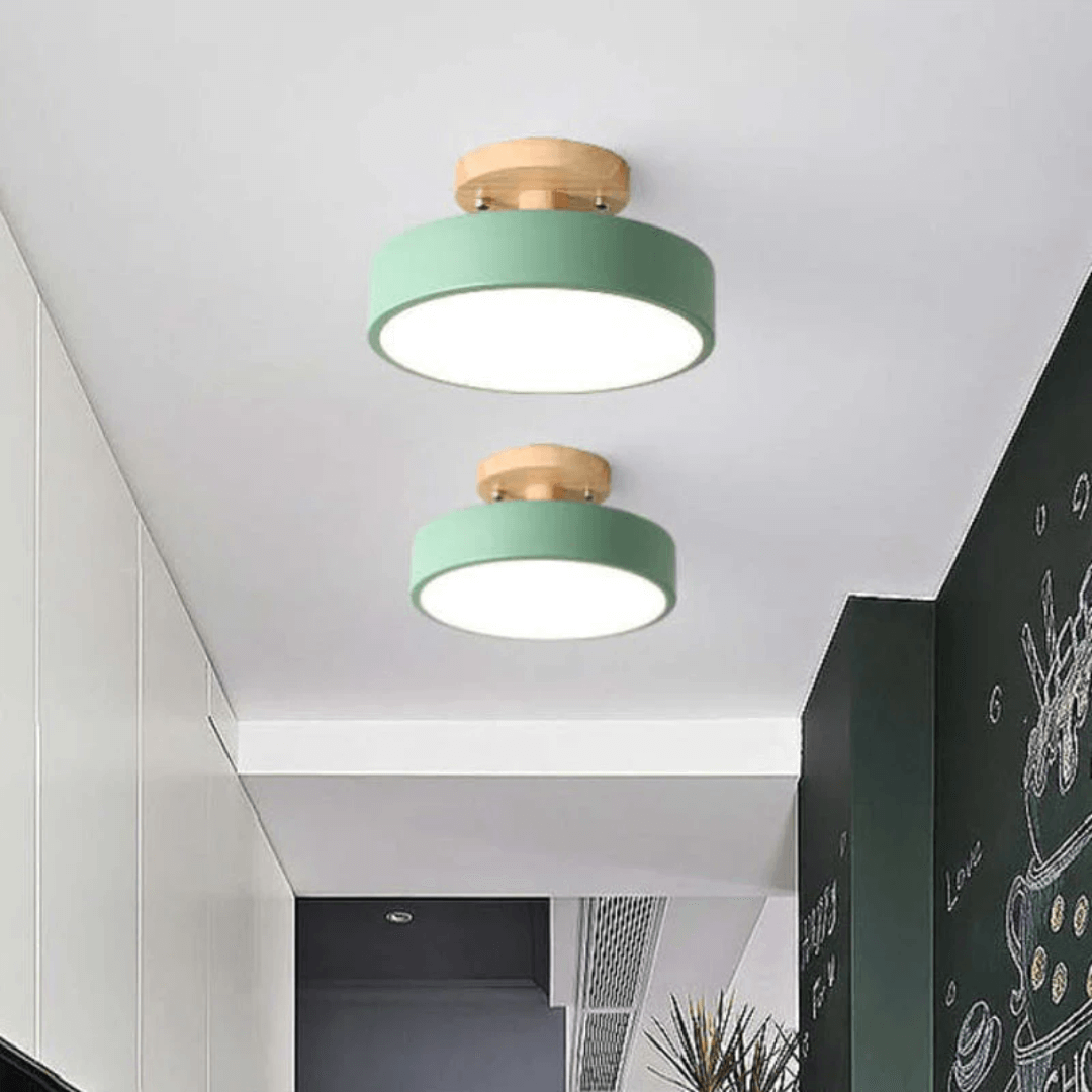 Moderne Runde LED Deckenleuchte Holz Acryl