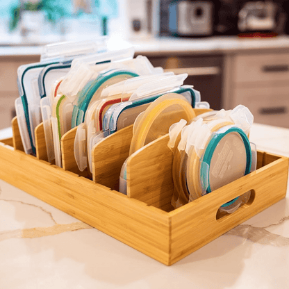 Organisateur de couvercles réglable en bambou pour la cuisine