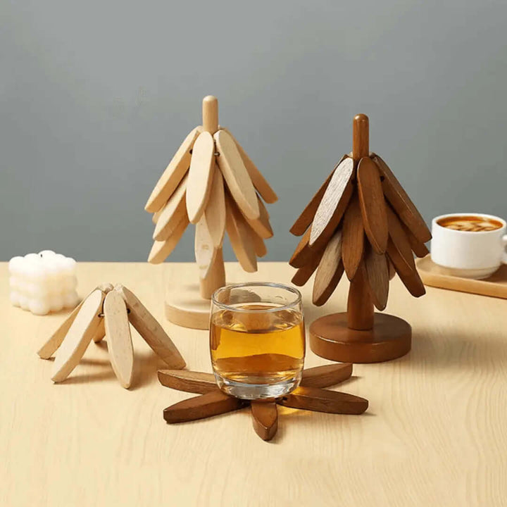 Ensemble de sous-verres en bois - Motif arbre - Résistant à la chaleur