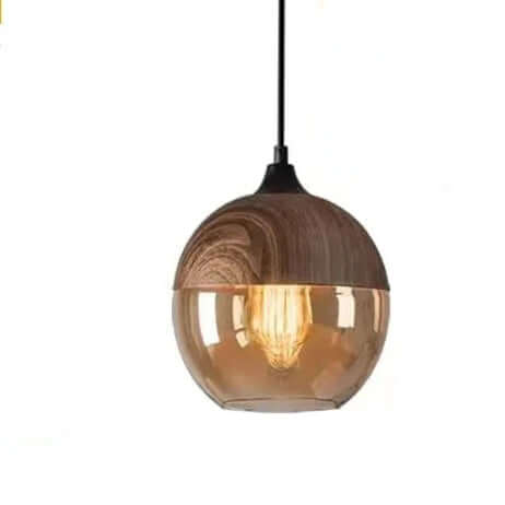 Élégante suspension en verre et bois