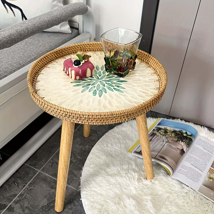 Table d'appoint ronde en rotin - bois naturel