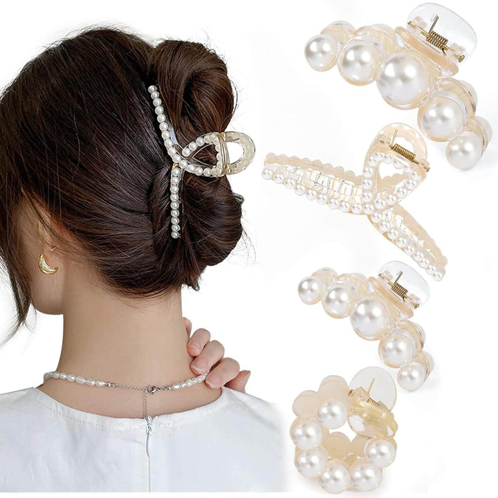 Elegante Perlen-Haarklammern 4er-Set