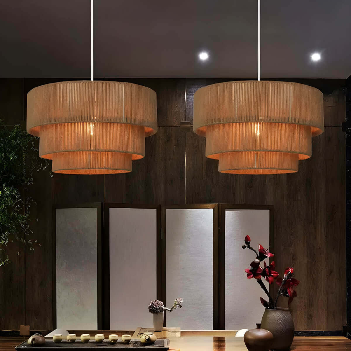 Hängeleuchte mit Naturfaser-Seil - Designlampe