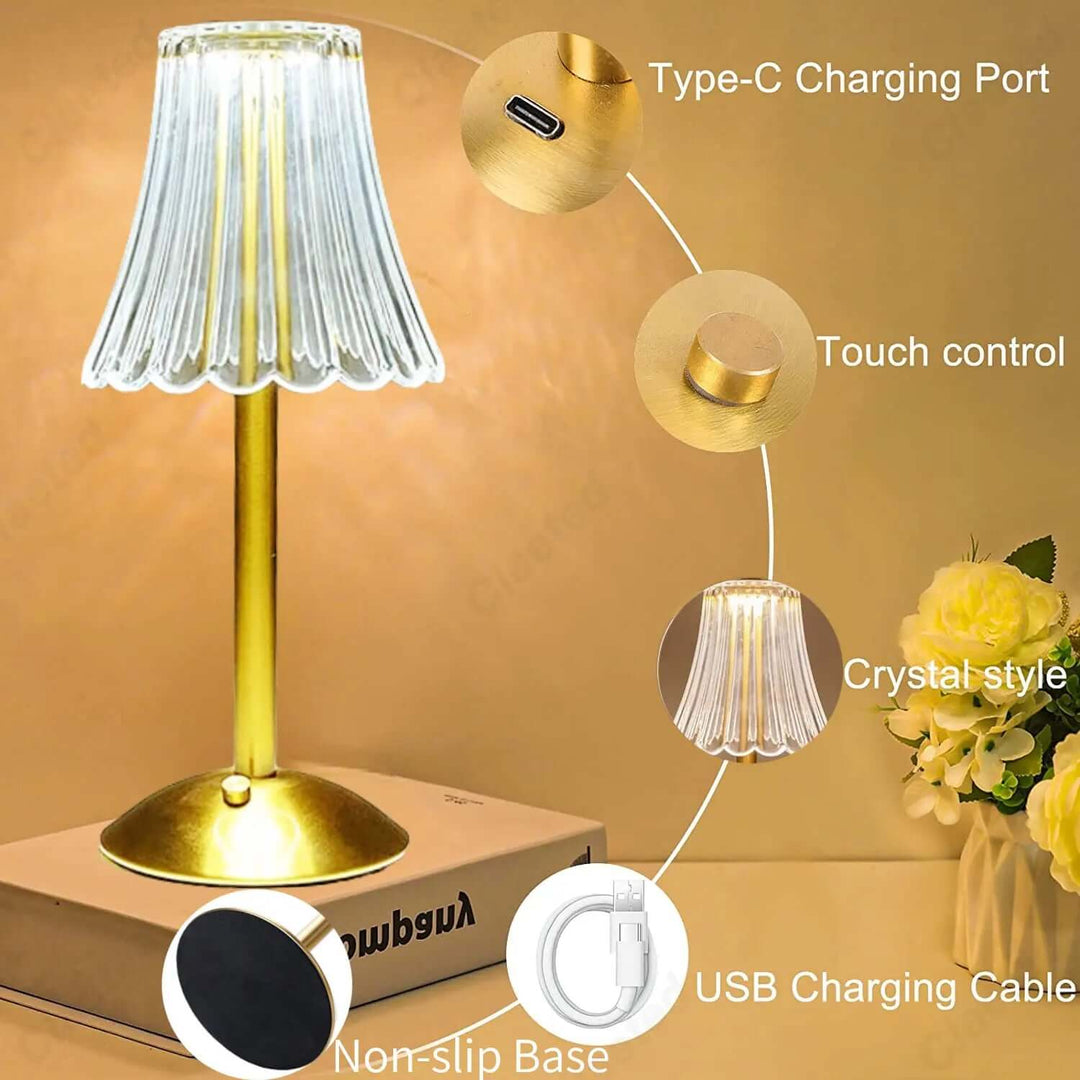 Dimmbare LED Kristall Tischlampe - Kabellos
