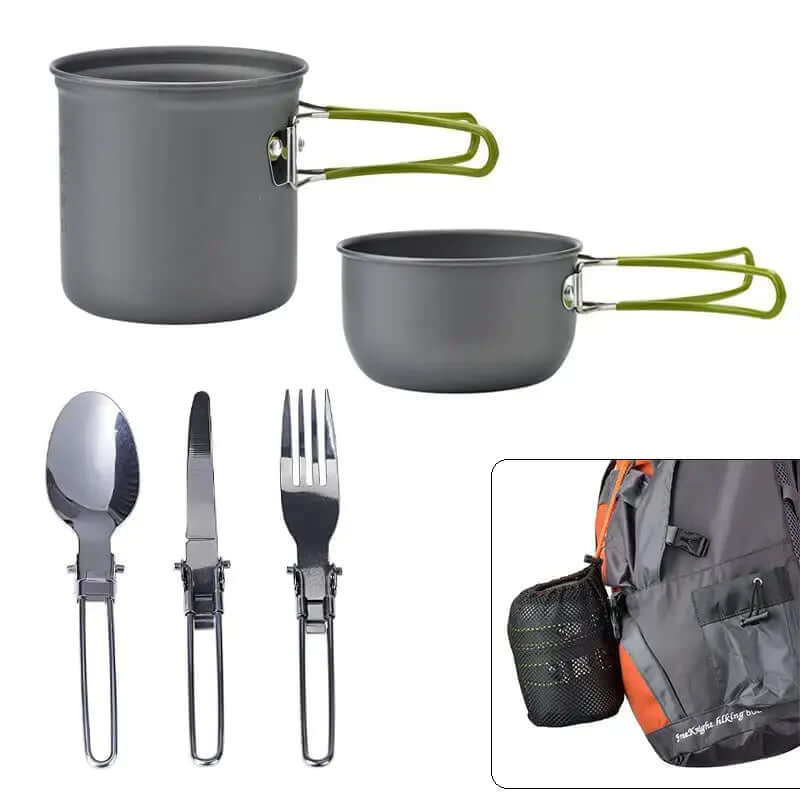 Batterie de cuisine de camping 6 pièces avec couverts