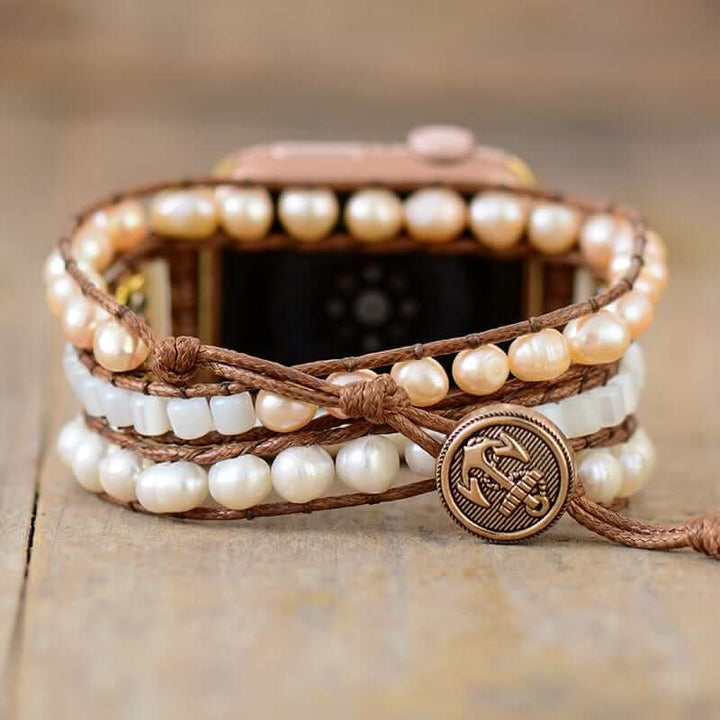 Bracelet enroulé avec perles d'eau douce pour montre connectée