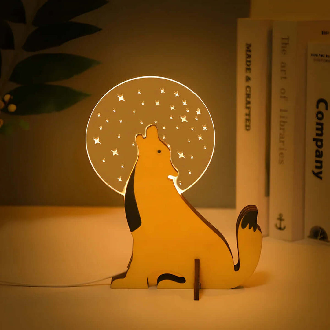 Kinder Nachttischlampe Holz Dekolampe LED Tiermotiv