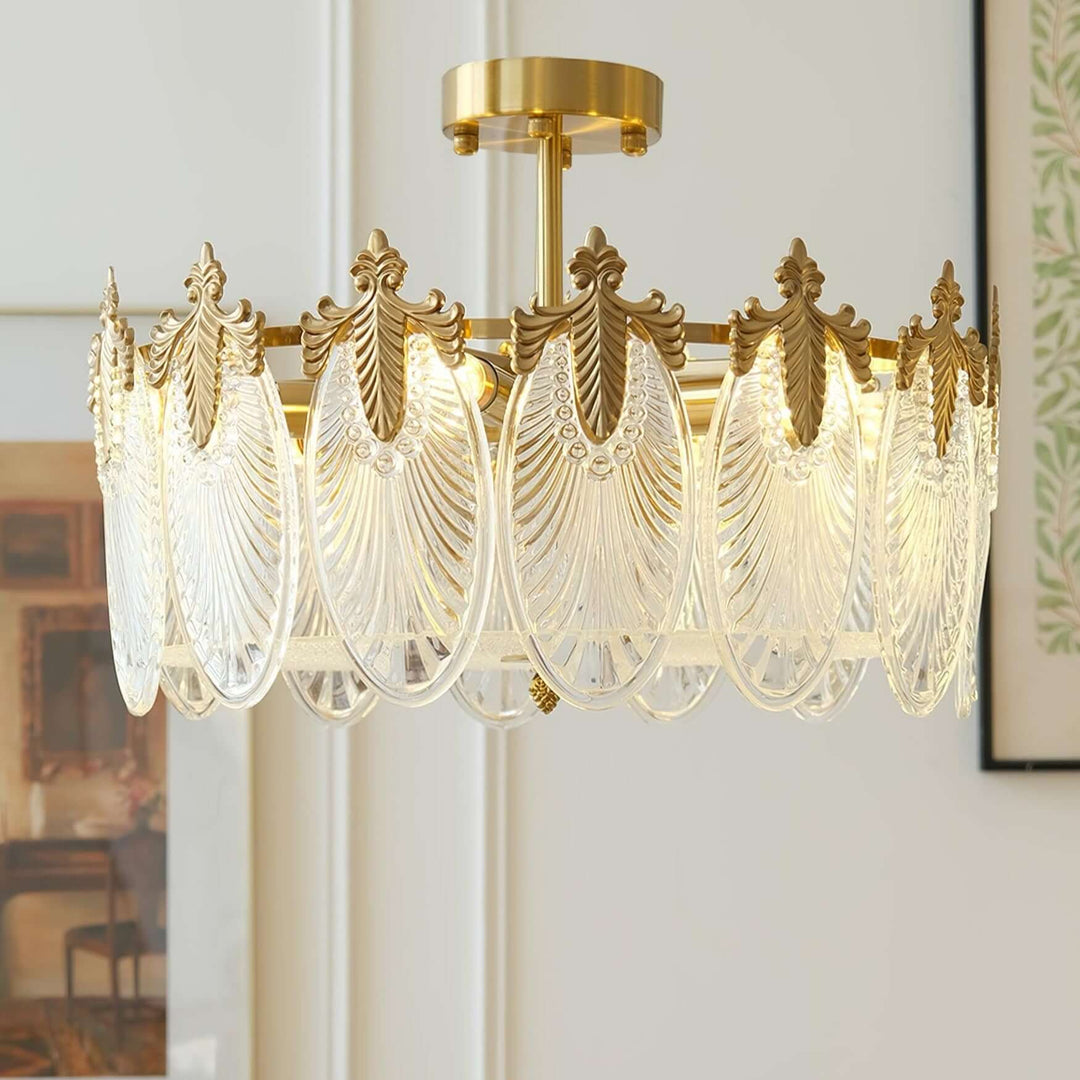 Lustre rond en verre avec motif décoratif