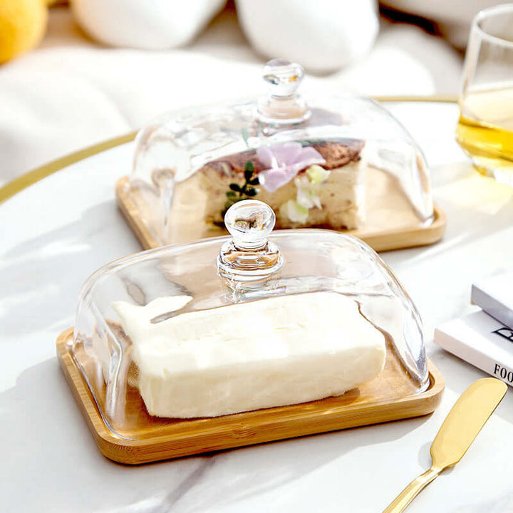 Holz-Butterdose mit Glasdeckel - Elegant & Praktisch