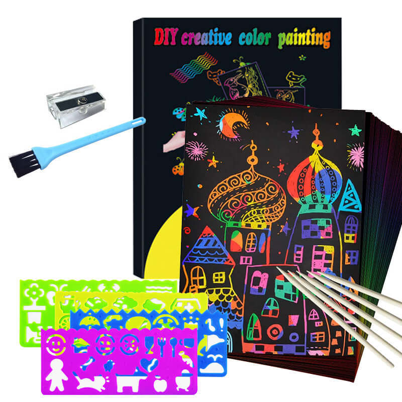 Regenbogen Kratzbilder Set - Kreativ Set mit 50 Karten