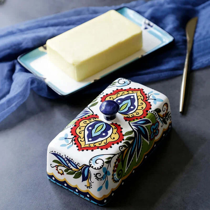Toskanische Handbemalte Butterdose - Keramik