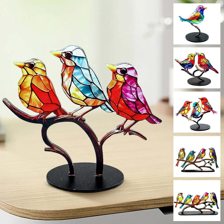 Statue d'oiseau en vitrail - Figurines d'oiseaux décoratives