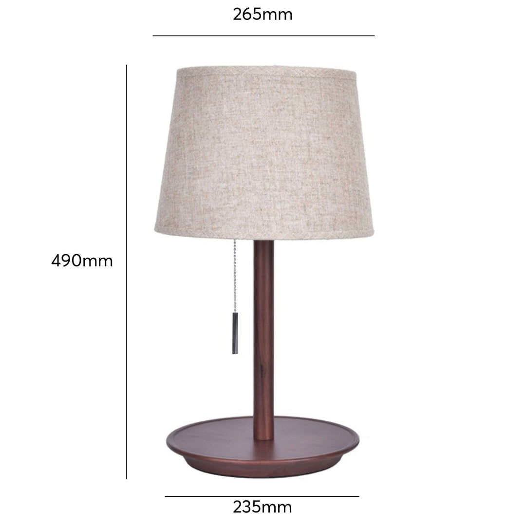 Lampe de table design en bois de noyer avec abat-jour en tissu