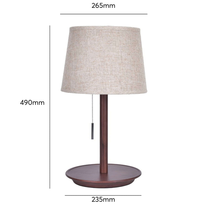 Lampe de table design en bois de noyer avec abat-jour en tissu