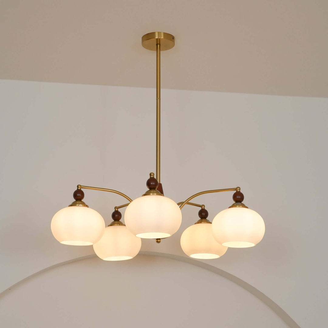 Lustre rétro en bois et laiton