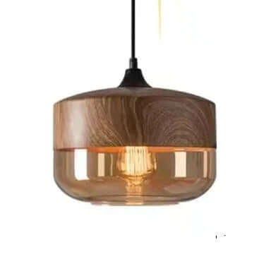 Élégante suspension en verre et bois
