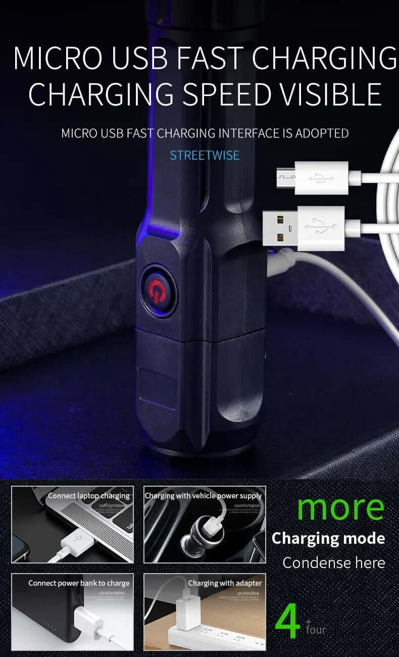 Leistungsstarke LED Taschenlampe, Zoom, USB