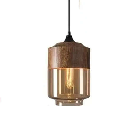 Élégante suspension en verre et bois