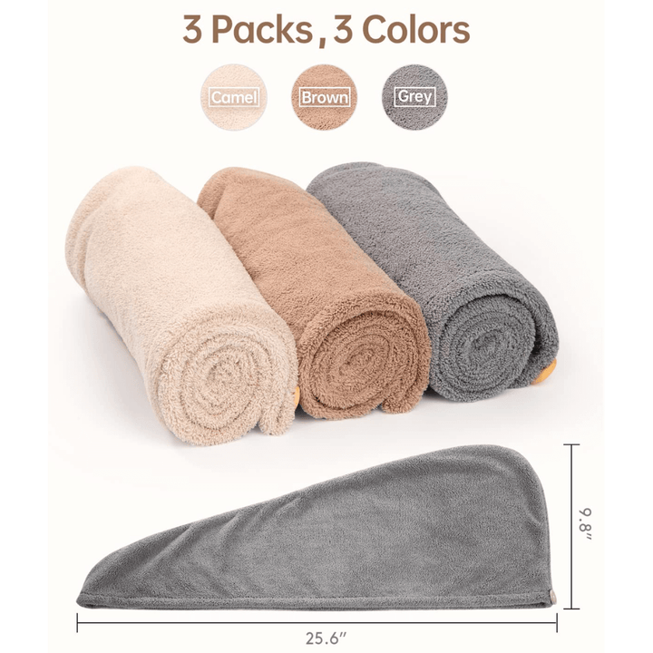 3er Pack Mikrofaser Haarhandtuch Turban mit Knoten