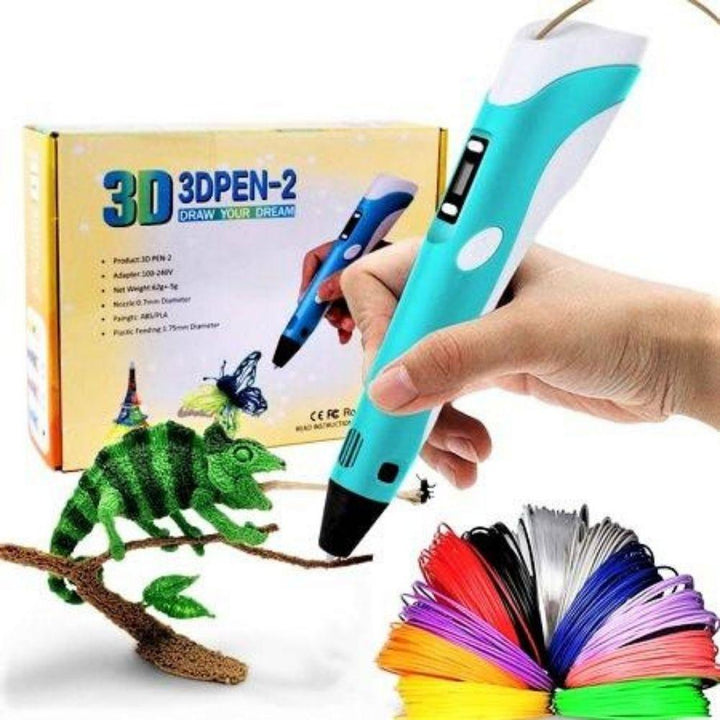"3D-Druckstift in Aktion mit buntem Filament, ideal für kreative Projekte in 3D, perfekt für Künstler und Bastler."