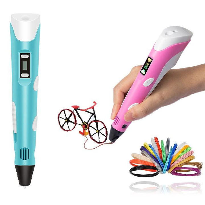"3D-Druckstift in Aktion mit buntem Filament, ideal für kreative Projekte in 3D, perfekt für Künstler und Bastler."
