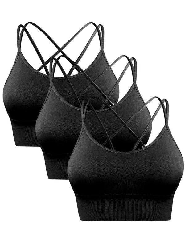 "3er Pack gepolsterter Damen Sport-BH, crisscross Design, nahtlos, für Yoga und Fitness, vielseitige Farben"