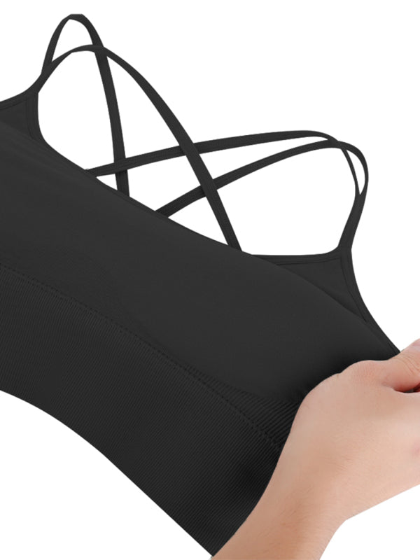 "3er Pack gepolsterter Damen Sport-BH, crisscross Design, nahtlos, für Yoga und Fitness, vielseitige Farben"