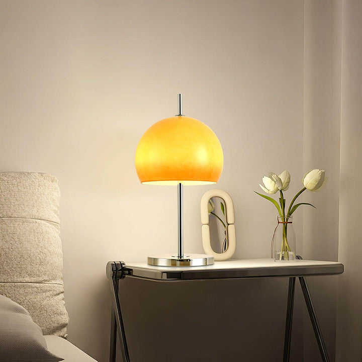 Pilz Design Tischlampe Glas Bernstein