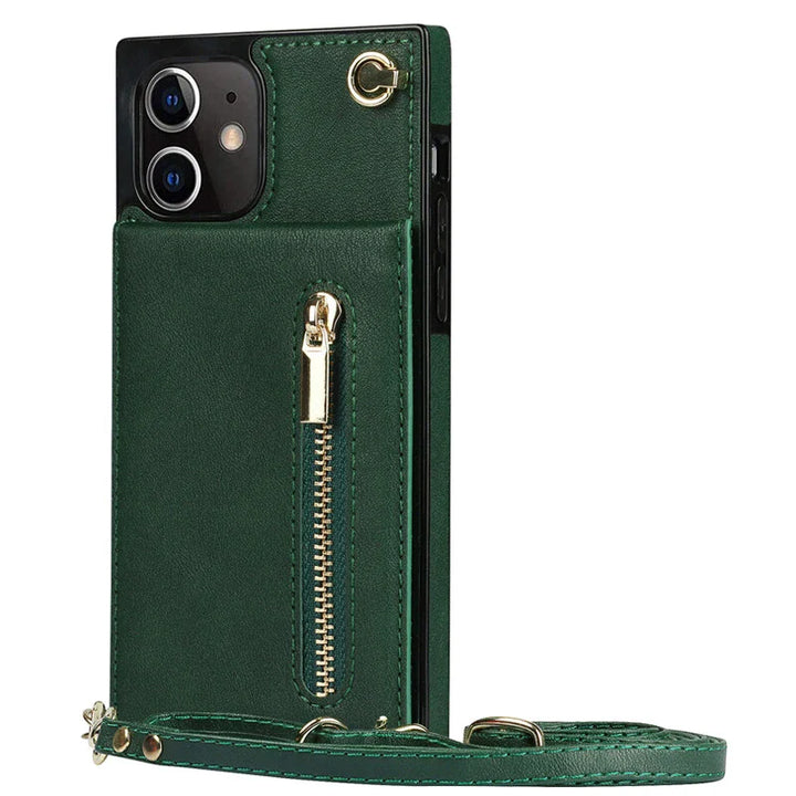 "3in1 Handyhülle mit Kartenfach und Umhängetasche in elegantem Design, ideal für Alltag und Reisen."