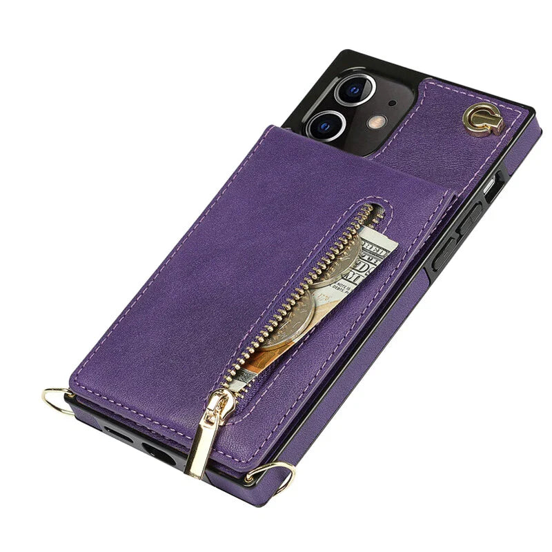 "3in1 Handyhülle mit Kartenfach und Umhängetasche in elegantem Design, ideal für Alltag und Reisen."