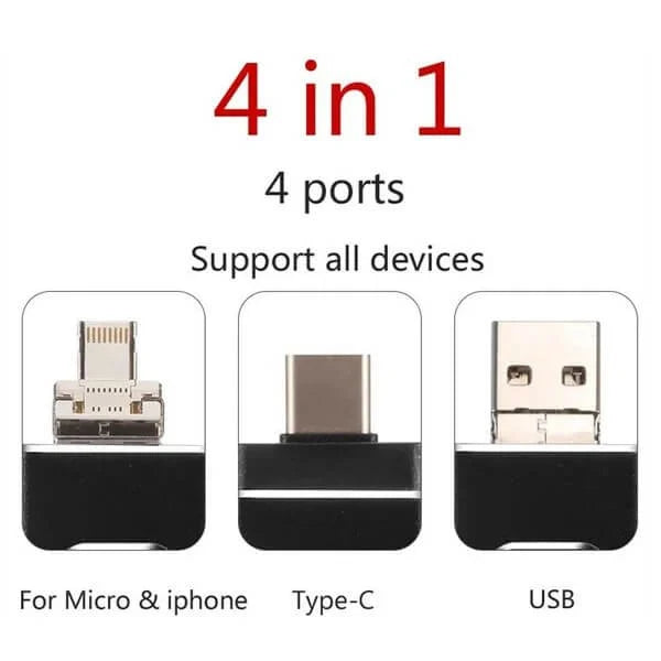 4-in-1 USB-Flash-Laufwerk, multifunktional, hochgeschwindigkeit, robuster silberner Körper, universelle Kompatibilität.