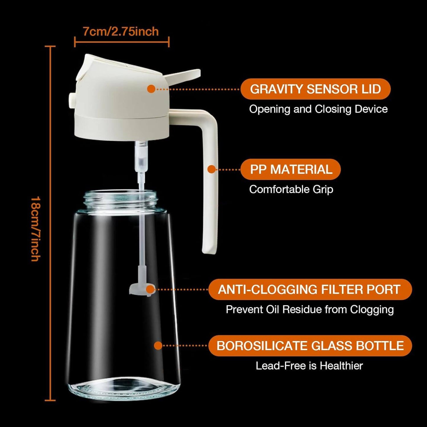 2-in-1 Ölsprüher & Spender, 470ml Glasflasche