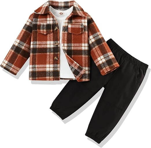 Ensemble 3 pièces pour tout-petit : chemise en flanelle, chemise et pantalon