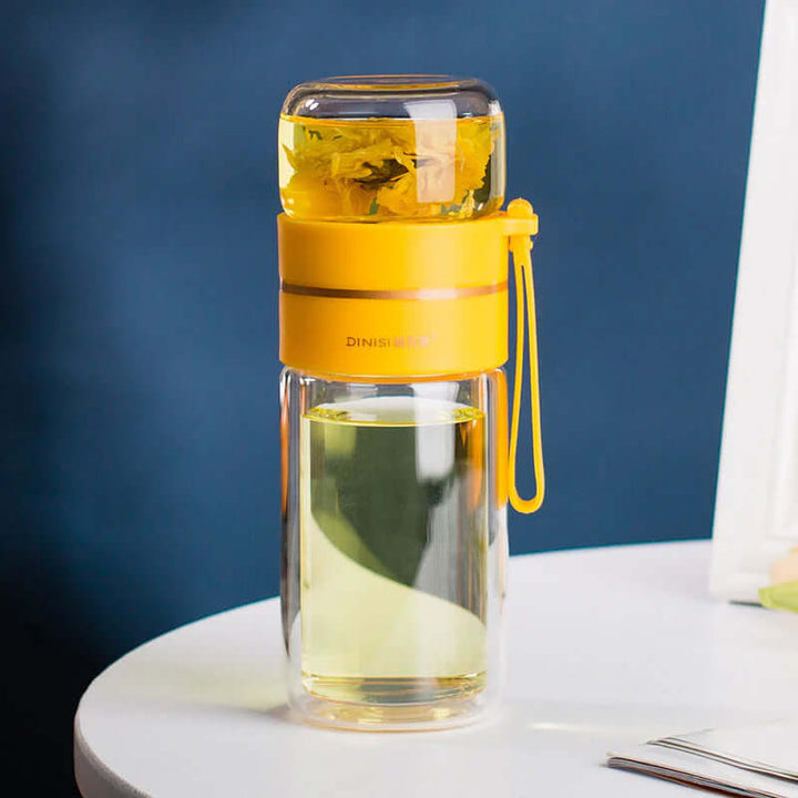 Bouteille à thé en verre à double paroi avec passoire en acier inoxydable
