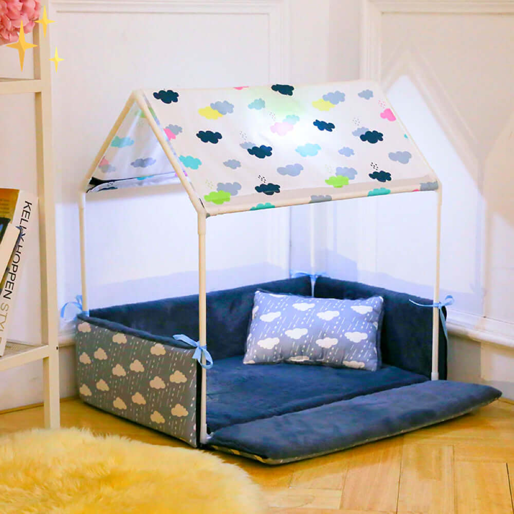 Grotte de couchage en polaire confortable avec toit et oreiller