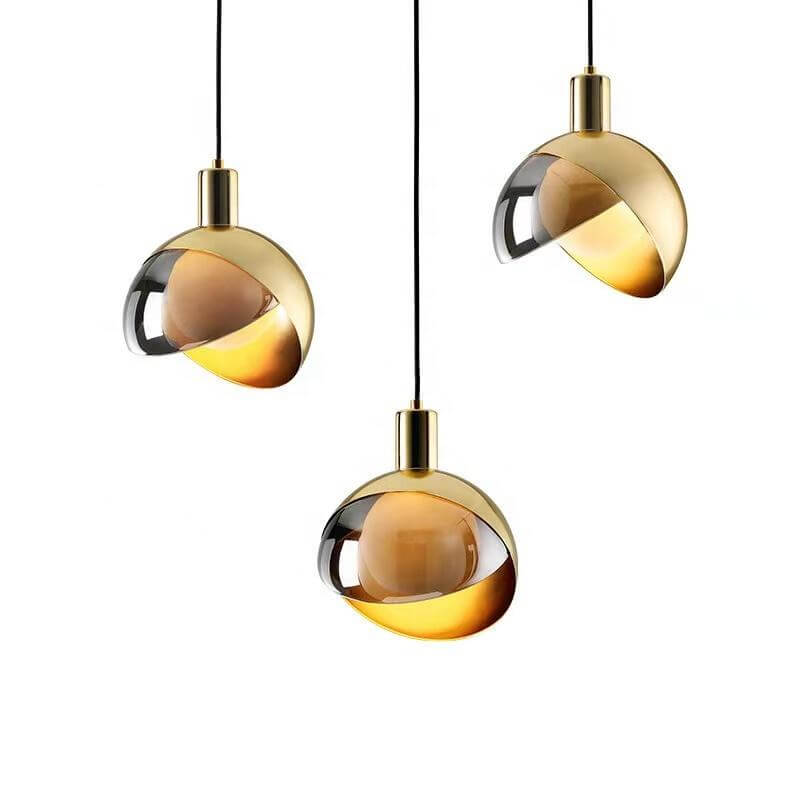 Goldene Pendelleuchte Rauchglas
