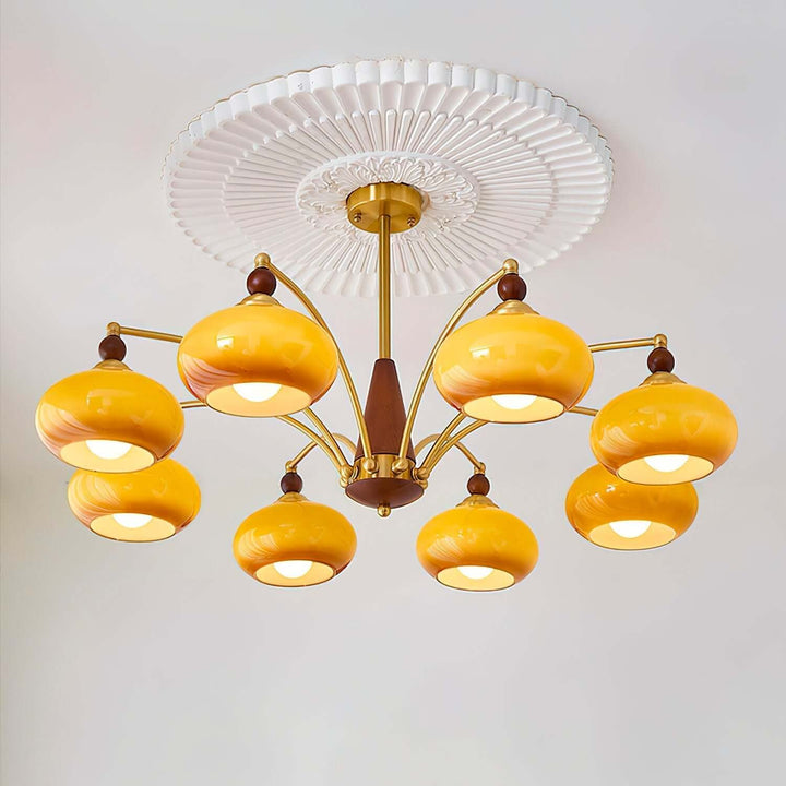 Lustre rétro en bois et laiton