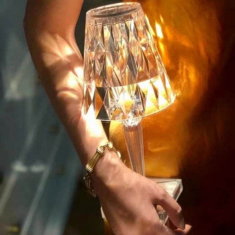 Lampe de table en cristal, dimmable, à piles