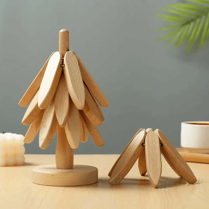 Ensemble de sous-verres en bois - Motif arbre - Résistant à la chaleur