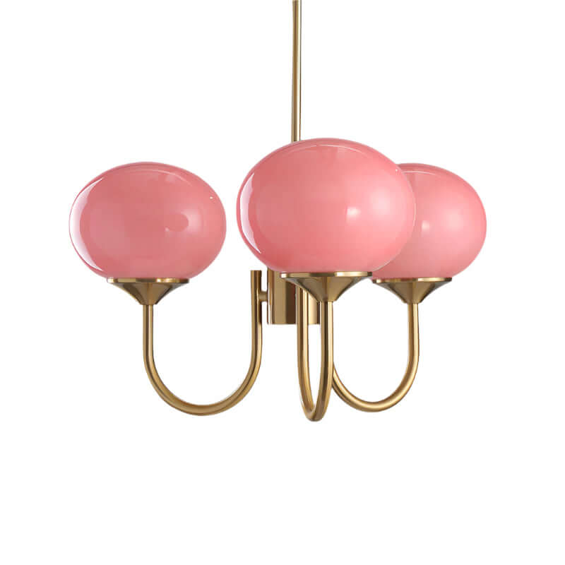 Moderner Kronleuchter mit Rosa Glasschirmen
